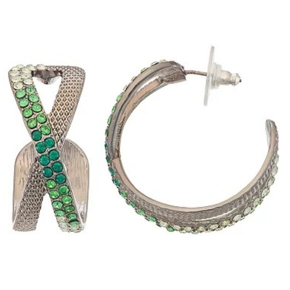 Vera Wang Jewelry - VERA WANG Rocker Chic Gunmetal Green Ombre Crystal Criss Cross Hoop Earrings